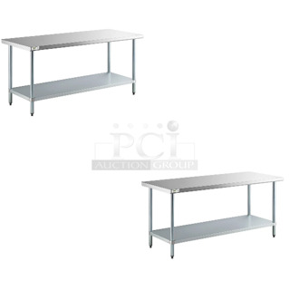 2 BRAND NEW SCRATCH AND DENT! Items Including Regency 600T3072G 30" x 72" 18-Gauge 304 Stainless Steel Commercial Work Table with Galvanized Legs and Undershelf and Regency 600T3072G 30" x 72" 18-Gauge 304 Stainless Steel Commercial Work Table with Galvanized Legs and Undershelf. 2 Times Your Bid! May Be Missing Pieces.