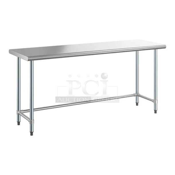 BRAND NEW SCRATCH AND DENT! Steelton 522ETOB2472  24" x 72" 18-Gauge 430 Stainless Steel Open Base Work Table. May Be Missing Pieces.  - Image 1 of 2