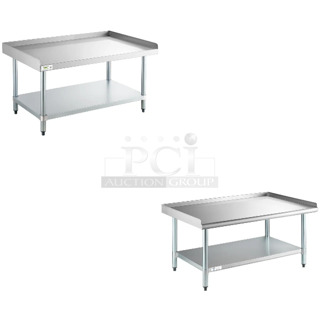 2 BRAND NEW SCRATCH AND DENT! Items Including Regency 600ES3048G 30" x 48" 16-Gauge Stainless Steel Equipment Stand with Galvanized Undershelf and Steelton 522SG3048 30" x 48" 18-Gauge Stainless Steel Equipment Stand with Undershelf and Galvanized Legs. 2 Times Your Bid! May Be Missing Pieces. 