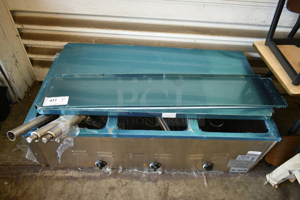 BRAND NEW SCRATCH AND DENT! 2023 Avantco 177STE3S Stainless Steel Three Pan Open Well Electric Steam Table with Undershelf. 120 Volts, 1 Phase.  - Image 4 of 12