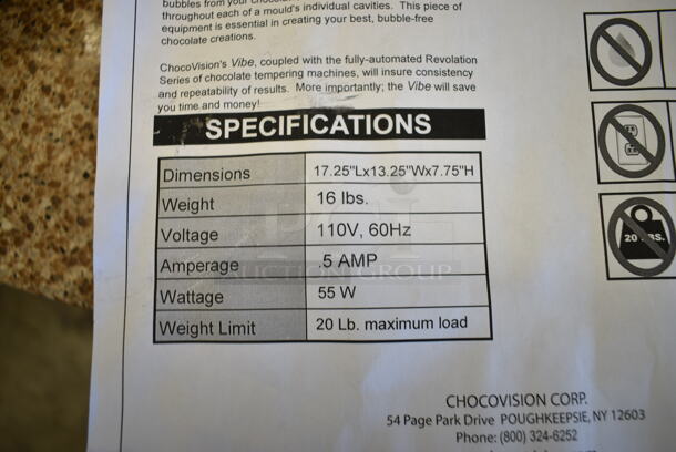 BRAND NEW SCRATCH AND DENT! ChocoVision C116VIBE110V Vibe Vibrating Table. 110 Volts, 1 Phase. Tested and Working!  - Image 9 of 9