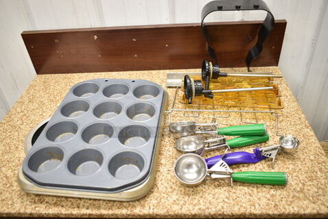 ALL ONE MONEY! Lot of Various Items Including Metal Muffin Baking Pans, Scoopers.