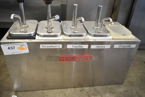 Cecilware Stainless Steel Countertop Rail w/ 5 Drop Ins and 4 Pump Lids. 