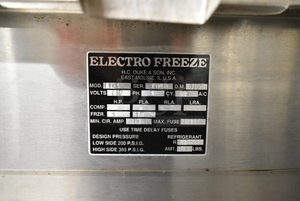 Electro Freeze FT-1 Stainless Steel Commercial Floor Style Water Cooled Batch Freezer on Commercial Casters. 230 Volts, 1 Phase. - Image 12 of 12