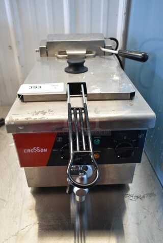 BRAND NEW SCRATCH AND DENT! 2024 Crosson EF-6V Stainless Steel Commercial Countertop Electric Powered Fryer w/ Metal Fry Basket and Lid. 120 Volts, 1 Phase.