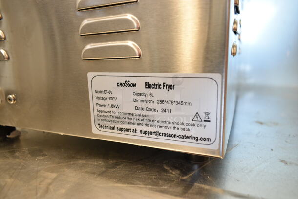 BRAND NEW SCRATCH AND DENT! 2024 Crosson EF-6V Stainless Steel Commercial Countertop Electric Powered Fryer w/ Metal Fry Basket and Lid. 120 Volts, 1 Phase. - Image 7 of 7
