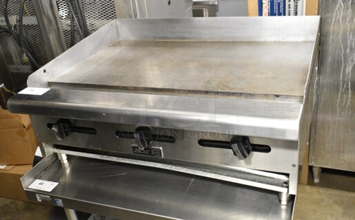 Asber AEMG36HNG Stainless Steel Commercial Countertop Natural Gas Powered Flat Top Griddle. 