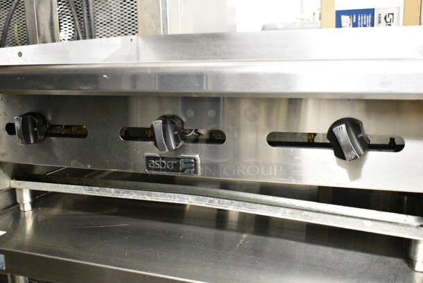 Asber AEMG36HNG Stainless Steel Commercial Countertop Natural Gas Powered Flat Top Griddle.  - Image 3 of 5
