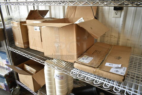4 BRAND NEW SCRATCH AND DENT! Items Including 330M1320W Elite Global Solutions M1320 20" x 12 3/4" White Rectangular Melamine Serving Platter, Dinex DXSWC807 8 oz. Clear Tulip Bowl - 48/Case, Fat Daddio's SSRD-6020 ProSeries 6" x 2" Stainless Steel Round Cake Ring. 4 Times Your Bid! 