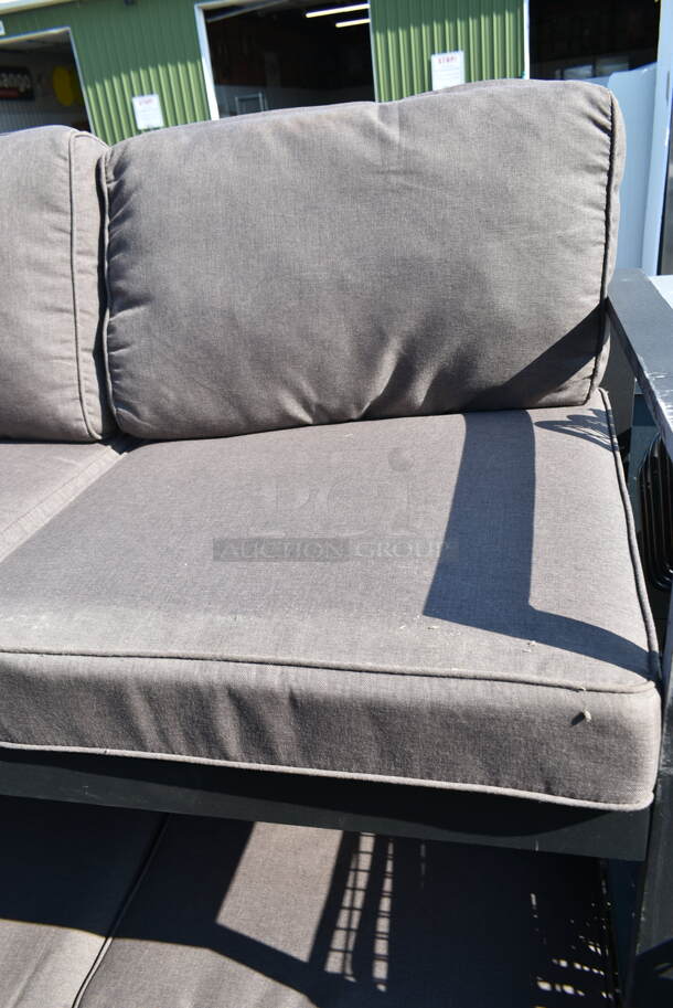2 Outdoor Patio Benches w/ Arm Rests and Gray Cushions. 2 Times Your Bid! - Image 4 of 4