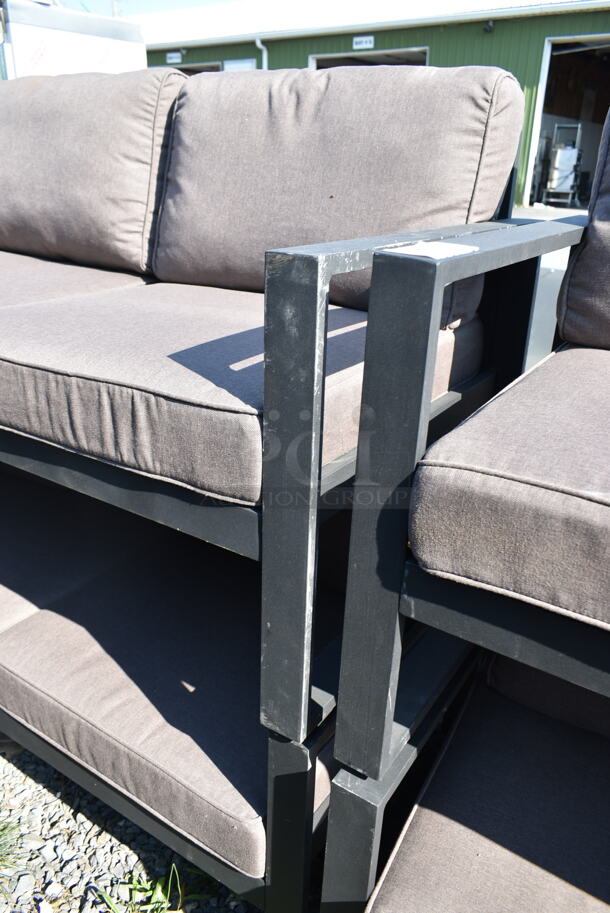 2 Outdoor Patio Benches w/ Arm Rests and Gray Cushions. 2 Times Your Bid! - Image 3 of 4