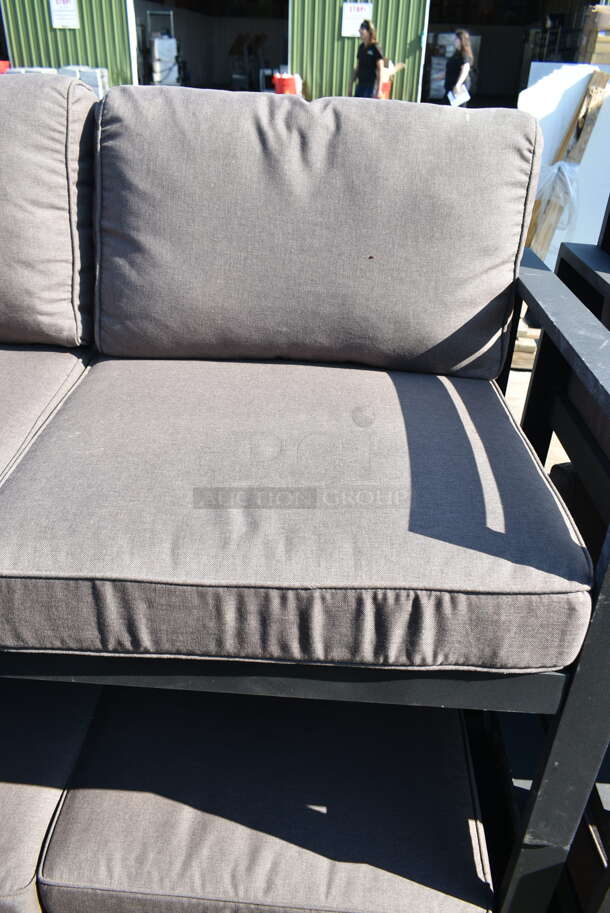 2 Outdoor Patio Benches w/ Arm Rests and Gray Cushions. 2 Times Your Bid! - Image 4 of 4