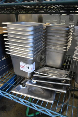 18 BRAND NEW SCRATCH AND DENT! Stainless Steel Items Including 5 4070260 Choice 1/6 Size Stainless Steel Slotted Steam Table / Hotel Pan Cover, 4070669 Choice 1/6 Size 6" Deep 24 Gauge Anti-Jam Stainless Steel Steam Table / Hotel Pan. 18 Times Your Bid! 