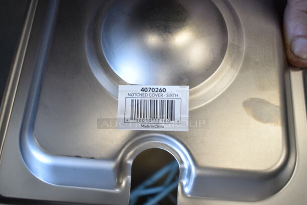 18 BRAND NEW SCRATCH AND DENT! Stainless Steel Items Including 5 4070260 Choice 1/6 Size Stainless Steel Slotted Steam Table / Hotel Pan Cover, 4070669 Choice 1/6 Size 6" Deep 24 Gauge Anti-Jam Stainless Steel Steam Table / Hotel Pan. 18 Times Your Bid!  - Image 4 of 8