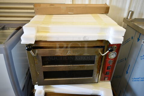 LIKE NEW! Avantco 177DPO18DS Stainless Steel Commercial Countertop Double Deck Countertop Pizza/Bakery Oven w/ 1 Cooking Stone. 240 Volts, 1 Phase.