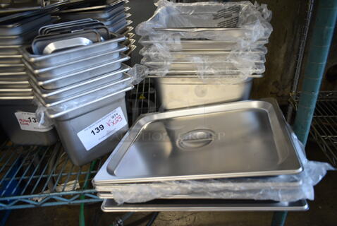23 BRAND NEW SCRATCH AND DENT! Stainless Steel Items Including 5 4070120 Choice 1/2 Size Stainless Steel Solid Steam Table / Hotel Pan Cover, 6 4070269 Choice 1/2 Size 6" Deep Anti-Jam Stainless Steel Steam Table / Hotel Pan, 6 4070290 Choice 1/9 Size Stainless Steel Slotted Steam Table / Hotel Pan Cover, 6 4070969 Choice 1/9 Size 6" Deep Anti-Jam Stainless Steel Steam Table / Hotel Pan. 23 Times Your Bid! 
