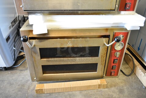 LIKE NEW! Avantco 177DPO18DS Stainless Steel Commercial Countertop Double Deck Countertop Pizza/Bakery Oven w/ 1 Cooking Stone. 240 Volts, 1 Phase.