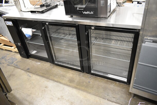 BRAND NEW SCRATCH AND DENT! 2024 Avantco 178UBB4GHC 90" Black Counter Height Glass Door Back Bar Refrigerator with LED Lighting. 115 Volts, 1 Phase. Tested and Working! - Image 2 of 8