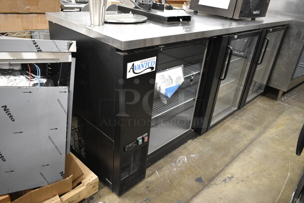 BRAND NEW SCRATCH AND DENT! 2024 Avantco 178UBB4GHC 90" Black Counter Height Glass Door Back Bar Refrigerator with LED Lighting. 115 Volts, 1 Phase. Tested and Working! - Image 3 of 8