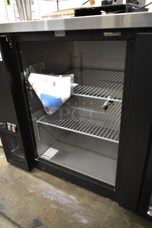 BRAND NEW SCRATCH AND DENT! 2024 Avantco 178UBB4GHC 90" Black Counter Height Glass Door Back Bar Refrigerator with LED Lighting. 115 Volts, 1 Phase. Tested and Working! - Image 4 of 8