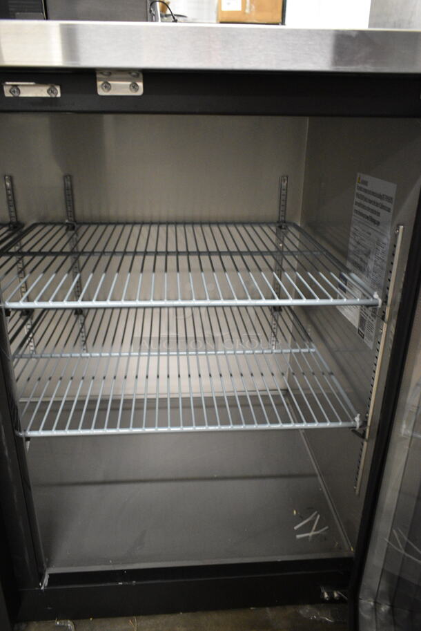 BRAND NEW SCRATCH AND DENT! 2024 Avantco 178UBB4GHC 90" Black Counter Height Glass Door Back Bar Refrigerator with LED Lighting. 115 Volts, 1 Phase. Tested and Working! - Image 5 of 8