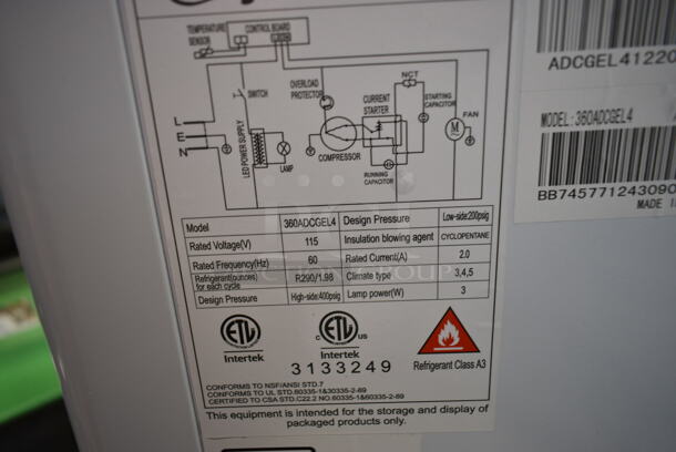 BRAND NEW SCRATCH AND DENT! Avantco 360ADCGEL4 White Metal Floor Style Display Freezer Merchandiser on Commercial Casters. 115 Volts, 1 Phase. Tested and Powers On But Does Not Get Cold - Image 8 of 8