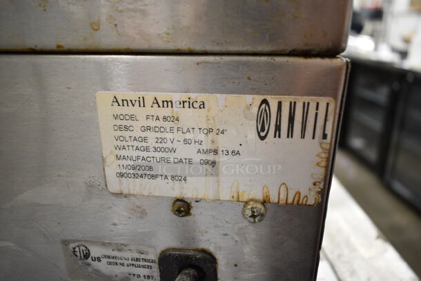 Anvil FTA 8024 Stainless Steel Commercial Countertop Electric Powered Flat Top Griddle. 220 Volts, 1 Phase. - Image 4 of 4