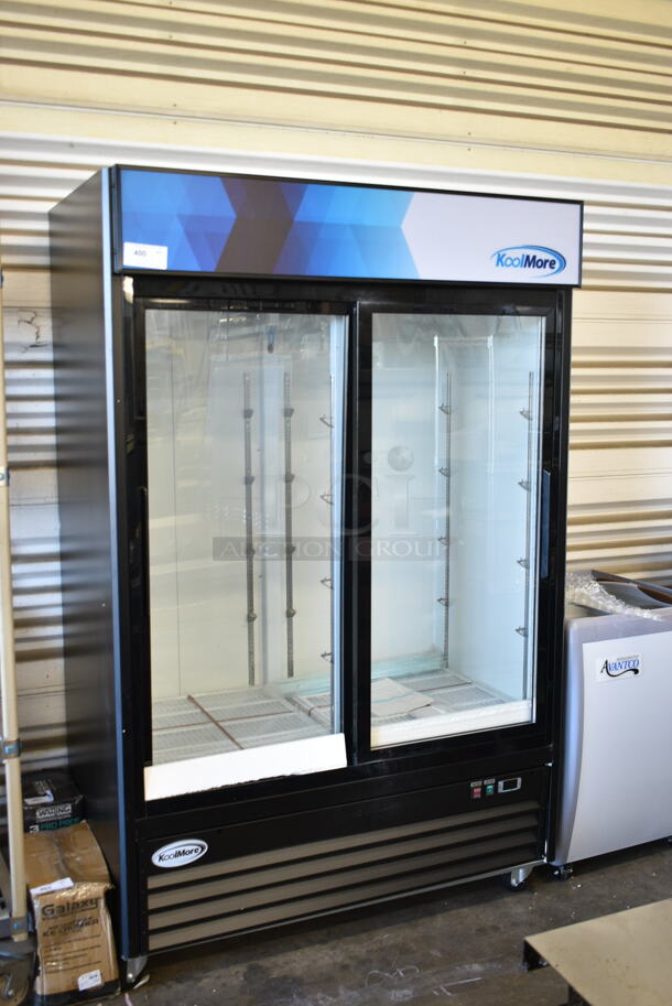 BRAND NEW SCRATCH AND DENT! 2024 KoolMore MDR-2D-GSLD Metal Commercial 2 Door Reach In Cooler Merchandiser w/ Poly Coated Racks. 115 Volts, 1 Phase. Tested and Working! - Image 3 of 11