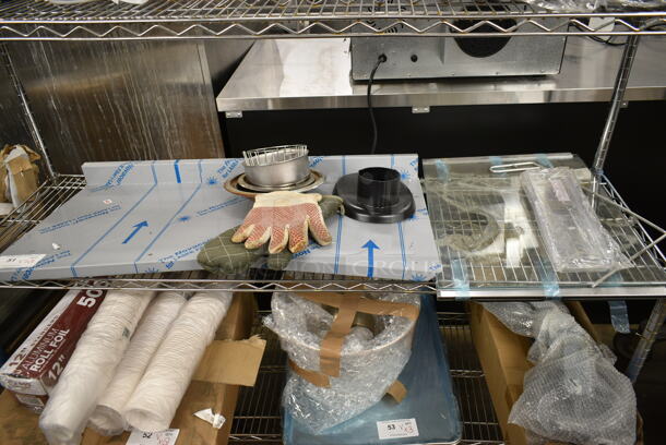 ALL ONE MONEY! Lot of Various Items Including Metal Piece, Gloves, Range Drip Pans.  - Image 1 of 8