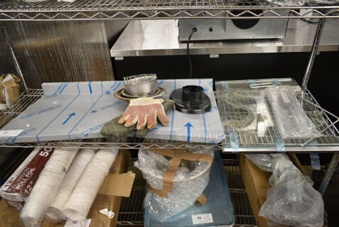 ALL ONE MONEY! Lot of Various Items Including Metal Piece, Gloves, Range Drip Pans. 