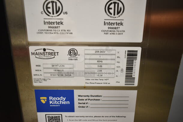 BRAND NEW SCRATCH AND DENT! 2024 Mainstreet 541HTUC30 HTUC Stainless Steel Commercial Undercounter Hi Temp High-Temperature Undercounter Dishwasher - 208/240 Volts, 1 Phase.  - Image 12 of 12