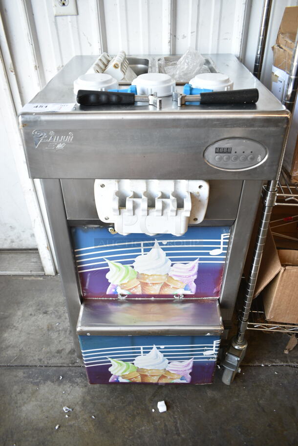 Sanjun Stainless Steel Commercial Countertop Air Cooled 2 Flavor w/ Twist Soft Serve Ice Cream Machine. 220 Volts. - Image 1 of 11