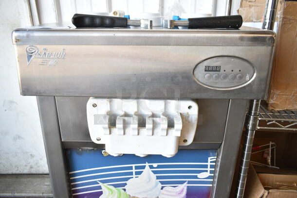 Sanjun Stainless Steel Commercial Countertop Air Cooled 2 Flavor w/ Twist Soft Serve Ice Cream Machine. 220 Volts. - Image 3 of 11