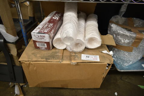 ALL ONE MONEY! Lot of Various Items Including 12212X5ST Foil Roll, Cups, Box of Drink Boxes. 