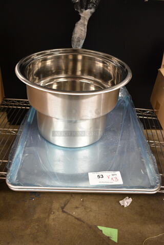 3 BRAND NEW SCRATCH AND DENT! Items; 2 Choice 407BUNFULL Full Size 18" x 26" 19 Gauge Wire in Rim Aluminum Bun Pan / Sheet Pan and Cylindrical Drop In Bin. 3 Times Your Bid! 