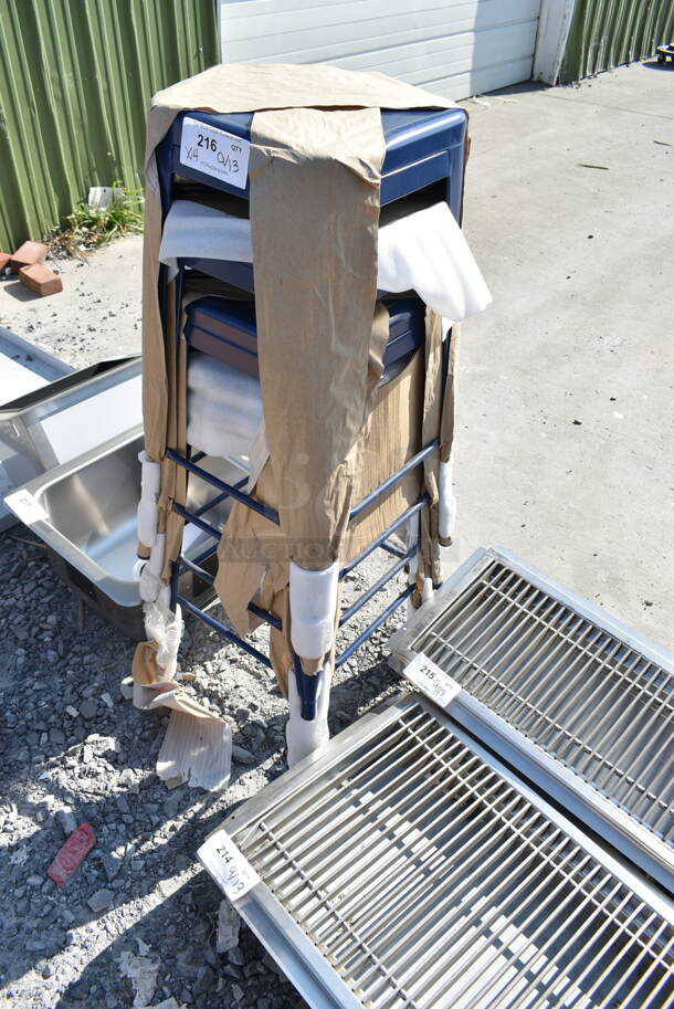 4 BRAND NEW SCRATCH AND DENT! Lancaster Table & Seating 164BMBKLSNVY Alloy Series Sapphire Outdoor Backless Barstool. 4 Times Your Bid!  - Image 1 of 4