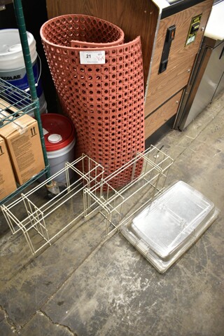 ALL ONE MONEY! Lot of Choice 844CUREDSTRE Orange Anti Fatigue Floor Mat, 2 Racks, 3 Clear Poly Center Hinge Lids. 