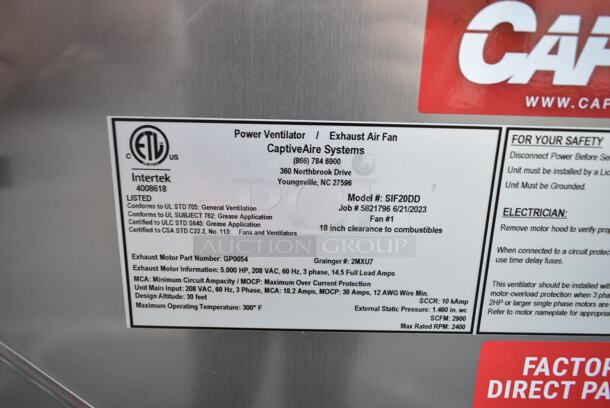 BRAND NEW! CaptiveAire SIF20DD Stainless Steel Commercial Power Ventilator / Exhaust Fan Rooftop System. - Image 12 of 12