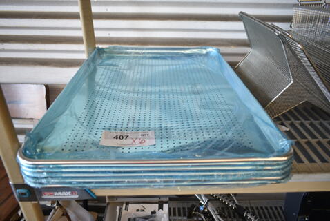 6 BRAND NEW SCRATCH AND DENT! Choice 407BUNFULL Full Size 18" x 26" 19 Gauge Wire in Rim Aluminum Bun Pan / Sheet Pan; Some Perforated. 6 Times Your Bid! 