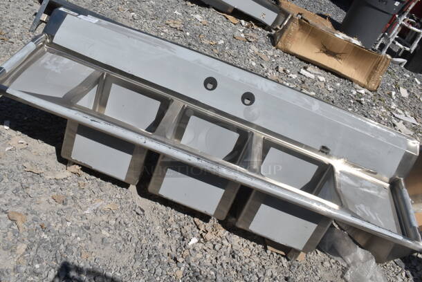 	BRAND NEW SCRATCH AND DENT! Regency 600S31515215 79" 16-Gauge Stainless Steel Three Compartment Commercial Sink with Galvanized Steel Legs and 2 Drainboards - 15" x 15" x 12" Bowls. No Legs. - Image 2 of 8