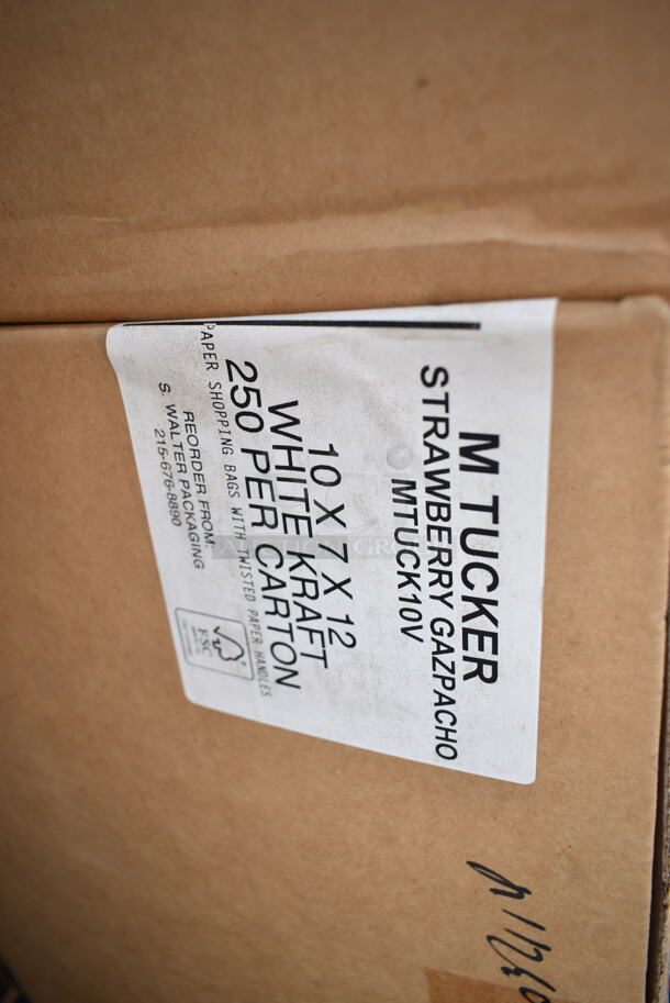 PALLET LOT of 23 BRAND NEW Boxes Including Whole Bean Colombian, M Tucker 10x7x12 White Kraft Strawberry Gazpacho, NOB04SW, M Tucker 10x7x12 White Kraft Braised Pork, C Melt Shop 0813, Karat C-KDL508 Sipper Lid, Designerware DWB10180 Bowls. 23 Times Your Bid!  - Image 5 of 12