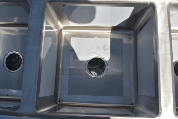 	BRAND NEW SCRATCH AND DENT! Regency 600S31515215 79" 16-Gauge Stainless Steel Three Compartment Commercial Sink with Galvanized Steel Legs and 2 Drainboards - 15" x 15" x 12" Bowls. No Legs. - Image 6 of 8