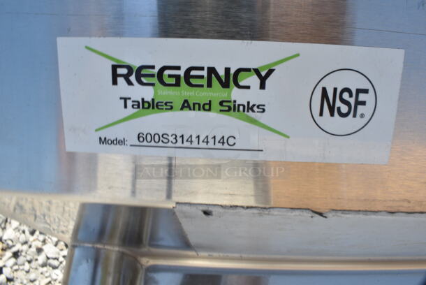 BRAND NEW SCRATCH AND DENT! Regency 600S3141414C 44 1/2" 16 Gauge Stainless Steel Three Compartment Commercial Corner Sink with Two Drainboards - 14" x 14" x 14" Bowls - Image 3 of 3