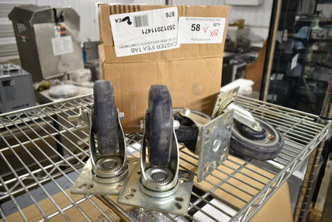 ALL ONE MONEY! Lot of BRAND NEW Items Including Box of 35912011471 Regency 5" Polyurethane Work Table and Equipment Stand Caster and 4 Loose Commercial Casters