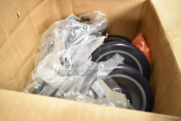 ALL ONE MONEY! Lot of BRAND NEW Items Including Box of 35912011471 Regency 5" Polyurethane Work Table and Equipment Stand Caster and 4 Loose Commercial Casters - Image 5 of 6