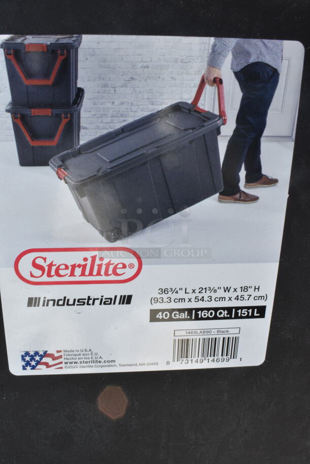 2 Sterilite 1469LAB90 Black Poly 40 Gallon Rolling Tote. No Lids. 2 Times Your Bid!  - Image 3 of 3