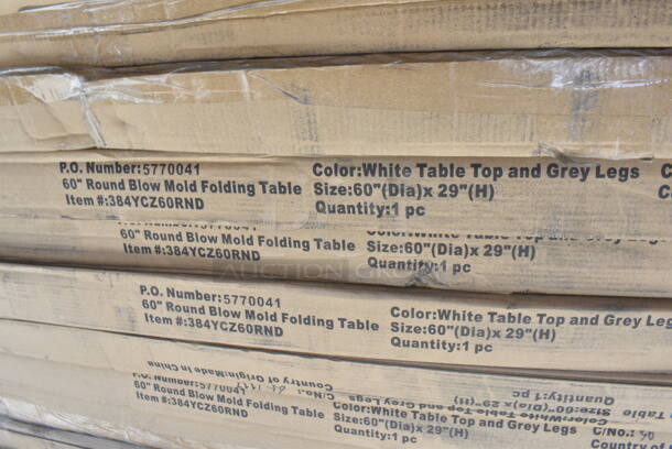 3 BRAND NEW SCRATCH AND DENT! Lancaster Table & Seating 384YCZ60RND 60" Round Heavy-Duty Granite White Plastic Folding Table. 3 Times Your Bid! May Be Missing Pieces. - Image 2 of 2