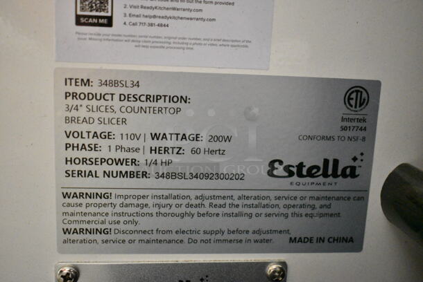 BRAND NEW SCRATCH AND DENT! Estella 348BSL34 Countertop Bread Slicer - 3/4" Slice Thickness, 18 3/4" Max Loaf Length. 110 Volts, 1 Phase. Tested and Working! - Image 9 of 9