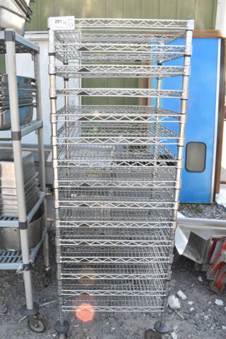 Chrome Finish 15 Tier Wire Shelving Unit on Commercial Casters. BUYER MUST DISMANTLE. PCI CANNOT DISMANTLE FOR SHIPPING. PLEASE CONSIDER FREIGHT CHARGES.