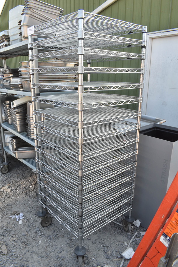 Chrome Finish 15 Tier Wire Shelving Unit on Commercial Casters. BUYER MUST DISMANTLE. PCI CANNOT DISMANTLE FOR SHIPPING. PLEASE CONSIDER FREIGHT CHARGES. - Image 2 of 2